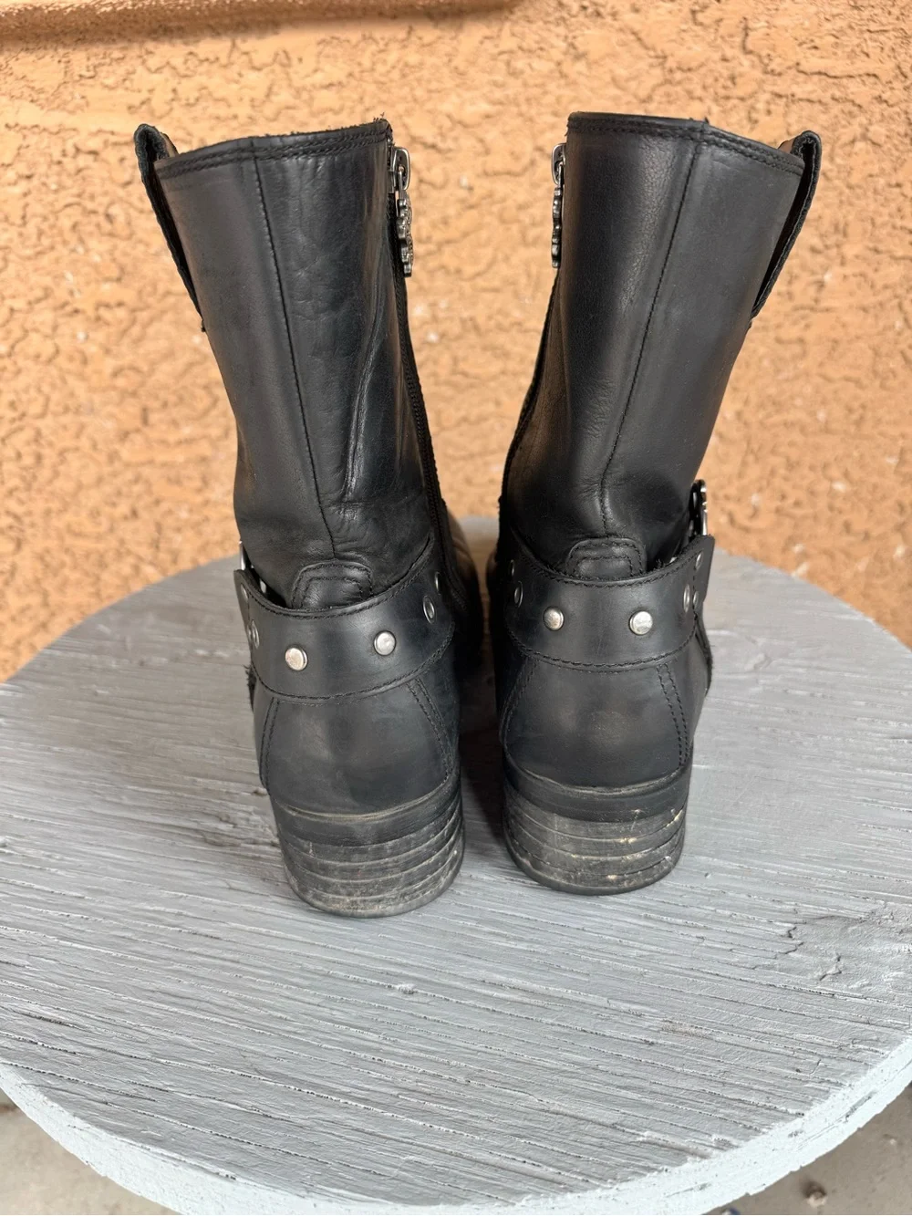 Mark Nason Black Leather Harness Boots with Silver Studs
